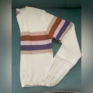 Miami Women's Sweater with Cream, Purple, and Brown Stripes